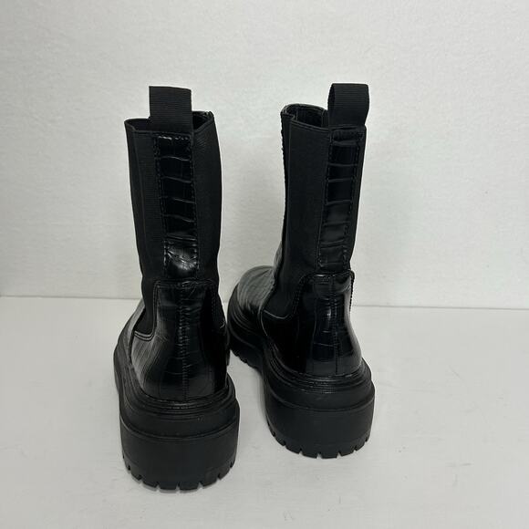 ZARA Black Chunky Chelsea Ankle Boots Womens 40/9 Lug Sole Platform Snake print - Picture 4 of 8